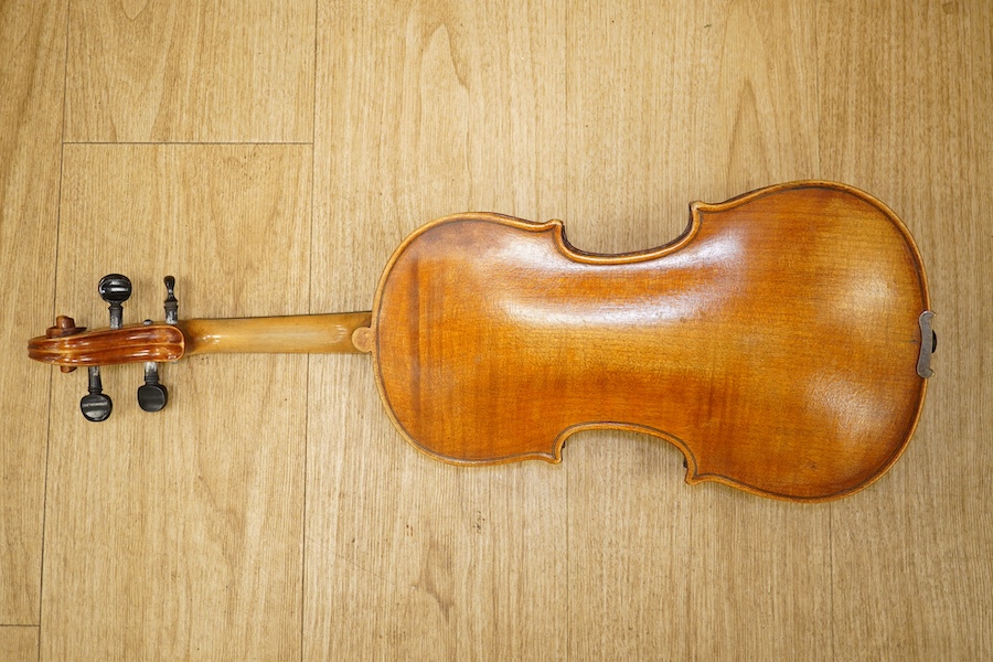 A late 19th century French violin, back measures 36cm. Condition - fair